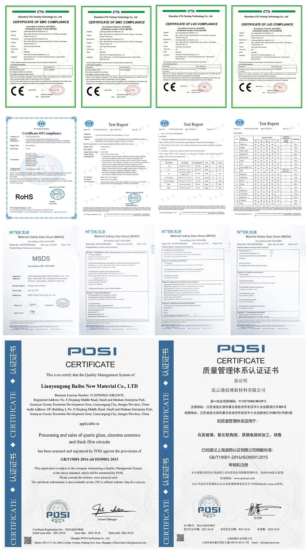 Certifications ISO CE ROHS