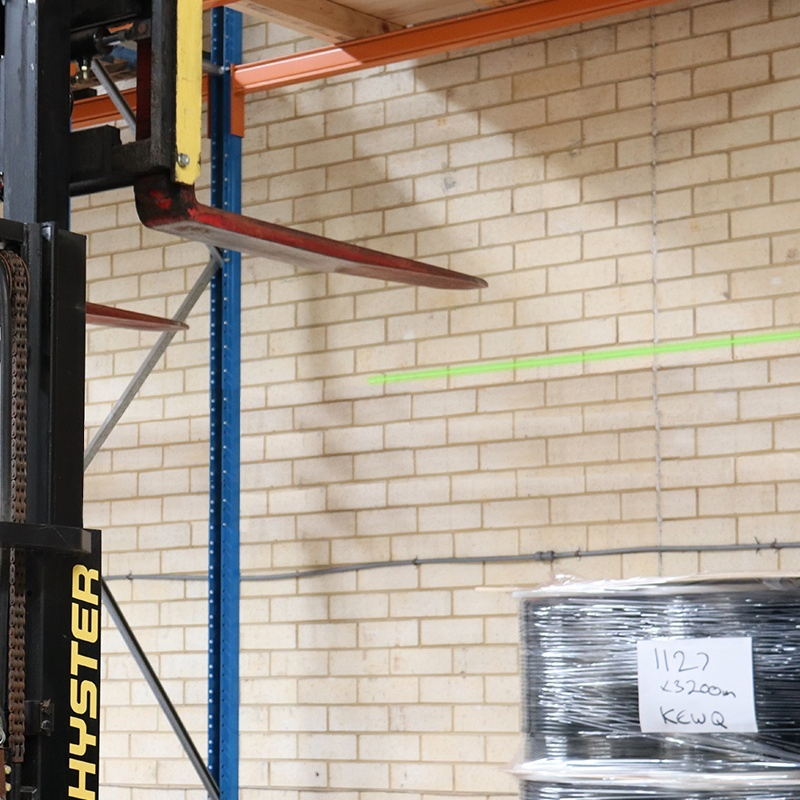 Forklift Laser Tine Guides Alignment System for Warehouse Cargo Pallets Staging Areas