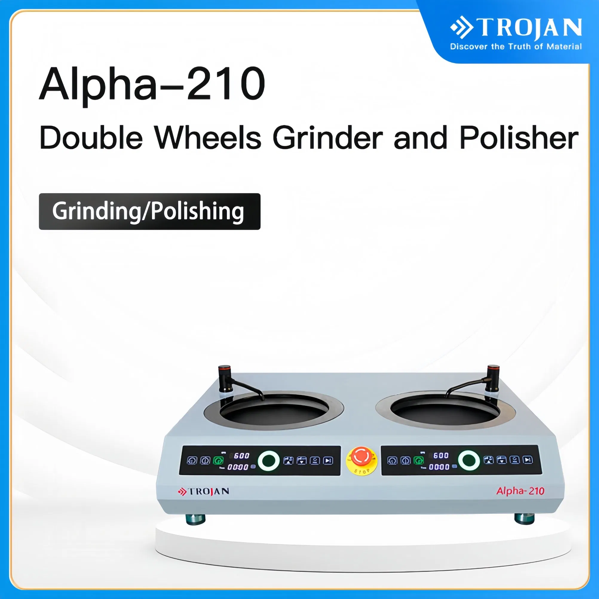 Alpha 210 Lab-Grade Vibratory Cutting Polishing Machine Metallurgical Polisher Grinder Dual-Wheel Metallographic Polishing Equipment with Grinding Kit