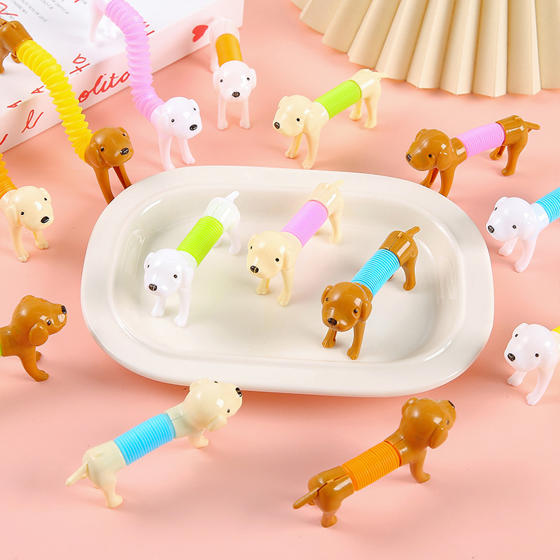 Plastic Sensory Decompression Retractable Stretching Toy-Double Start Model 123 Puppies Dachshund Dogs Unisex for 14 Years &amp; up