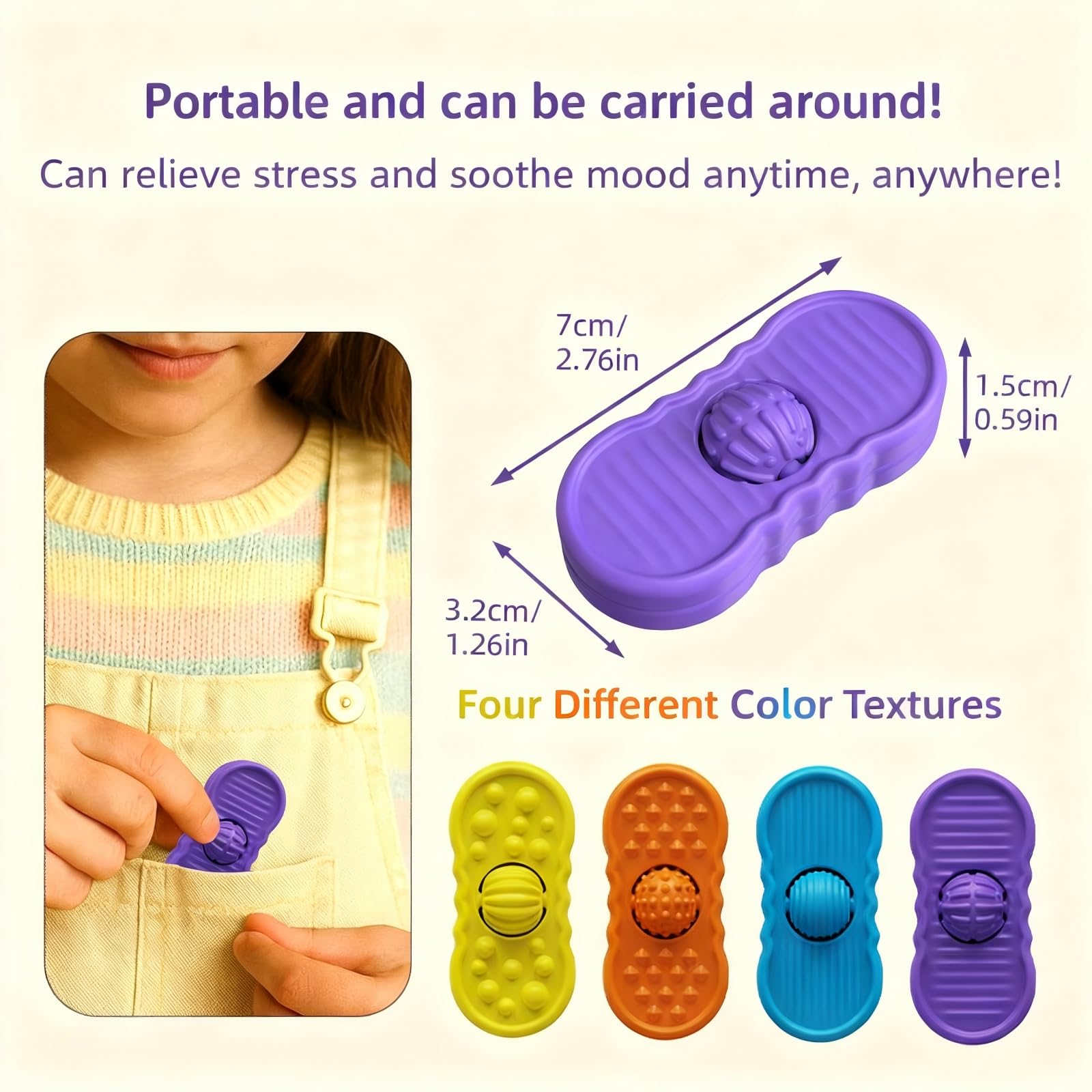 Fidgets Rotating Stone Slider For Kids 4 Pack Sensory Fidget Antistress Toys For Autism &amp; ADHD, Calming Toys For Anxiety Relief
