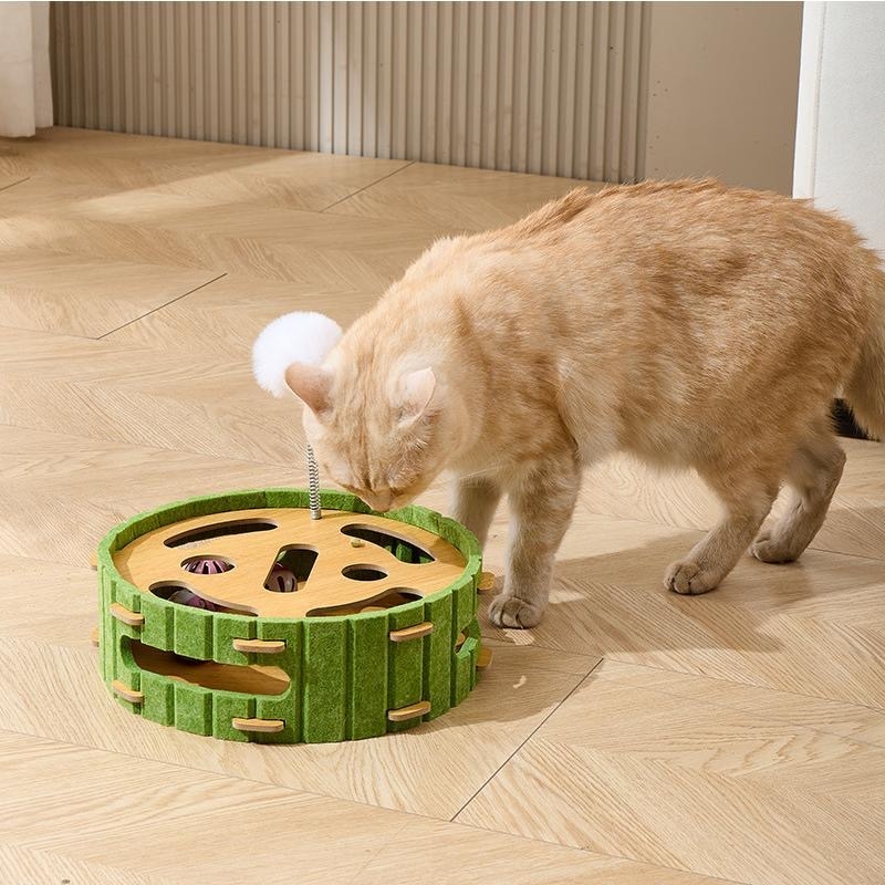 Multi-play Cat Toy Wooden Maze Plate With Rolling Ball Sisal Hanging Parts for All Kinds of Cats Pet Interactive &amp; Movement Toys