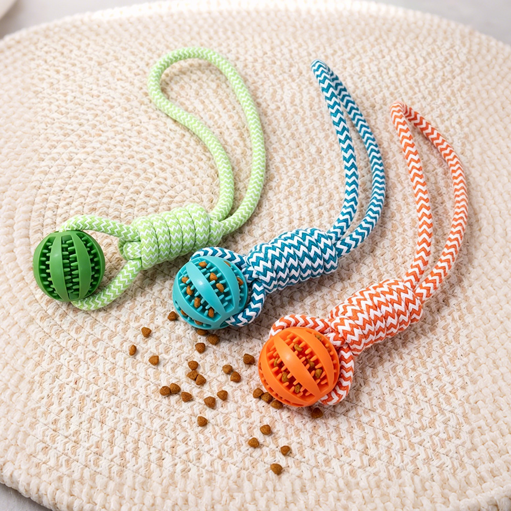 New Arrival 2 Size TPR Dog Rope Knot Ball Feeder Leak Proof Food Dispenser Interactive Pet Chew Toy for Playing Teething