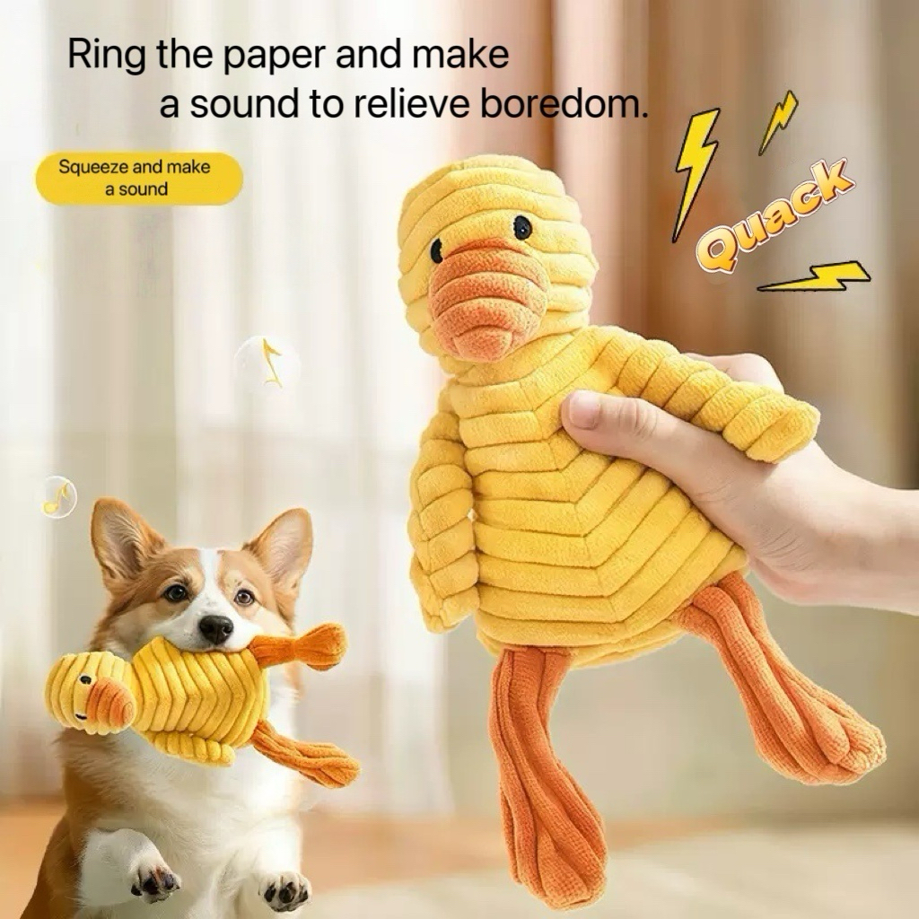 Interactive Squeaky Plush Dog Toys with Crinkle Sound Duck Bear Puppy Shapes for Home Play Mental Stimulation for Dogs