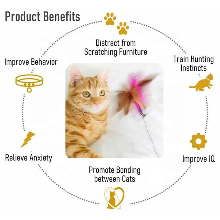 Interactive Cat Toys Funny Feather Teaser Stick with Bell Pets Collar Kitten Playing Teaser Wand Training Toys for Cat