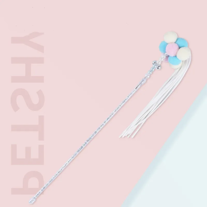 Funny Interactive Tassels Ribbon Luxury Cat Teaser Wand Colorful Feather Cat Stick Toy