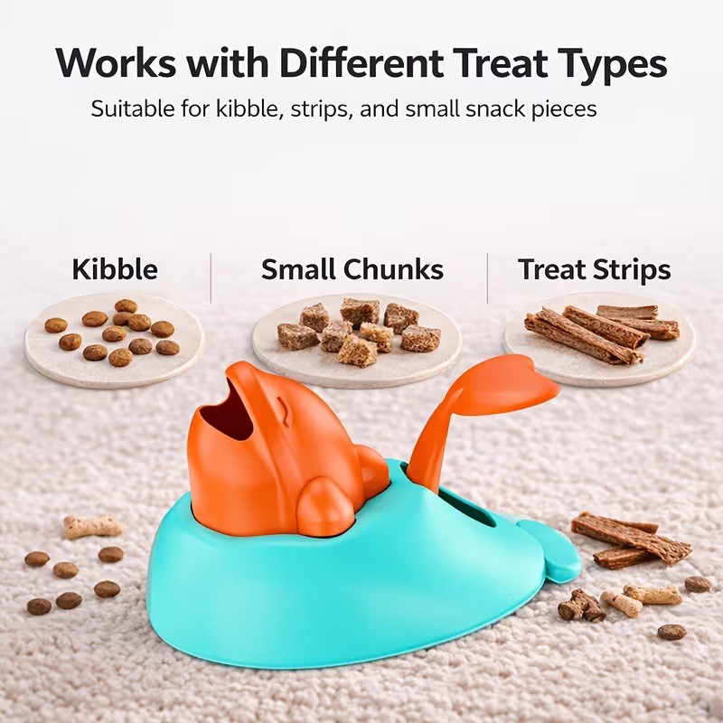 Compact Whale-Shaped Dog Treat Launcher 3M Range Interactive Feeder Toy for Small Medium Dogs Durable Pet Reward Training Toy