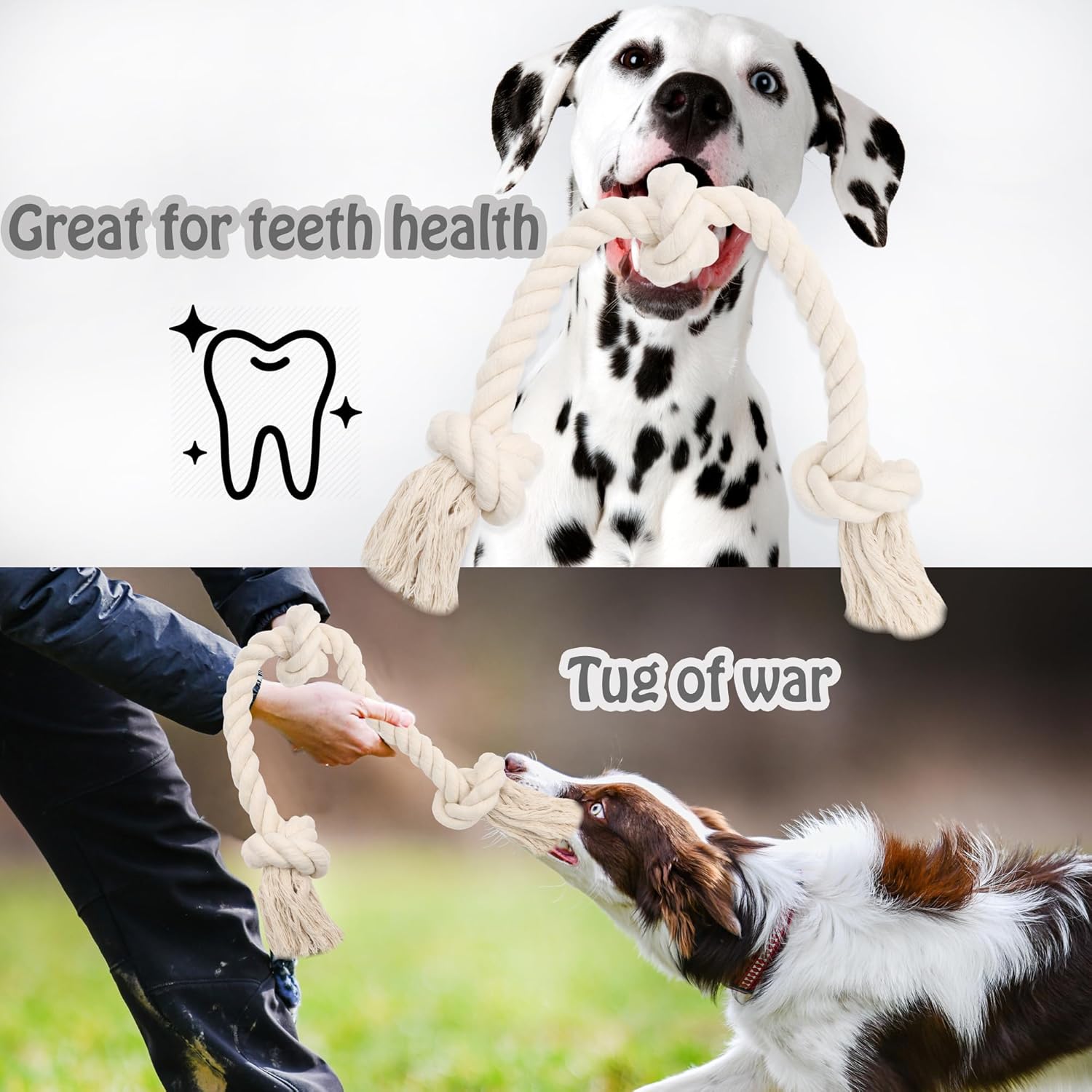 Customized Logo 100% 3 Knots Cotton Tug of War Dog Rope Chew Toys Multi-Colors for Boredom &amp; Teeth Cleaning Eco-Friendly