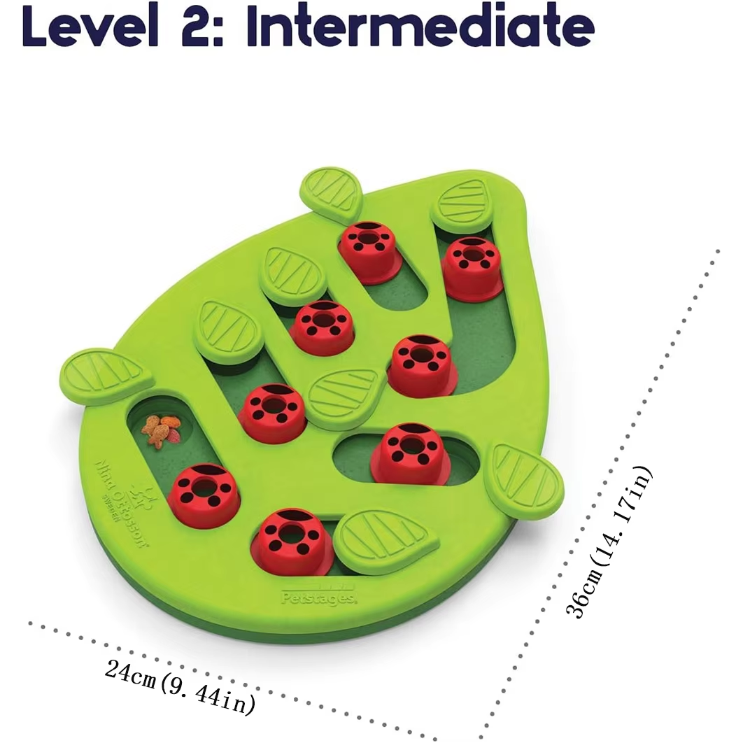 Pet Slow Feeder Green Leaf Shaped Cat Puzzle Toy Chew Toy Cat Food Puzzle Mentally Stimulating Toys Interactive Cat Slow Feeding