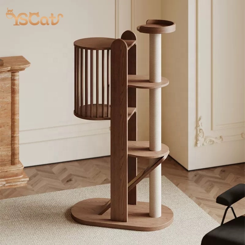 Luxury Multilayer Wood Tower For Large Cats Black Big Cat Activity Climbing Trees House With Sisal Scratching Post