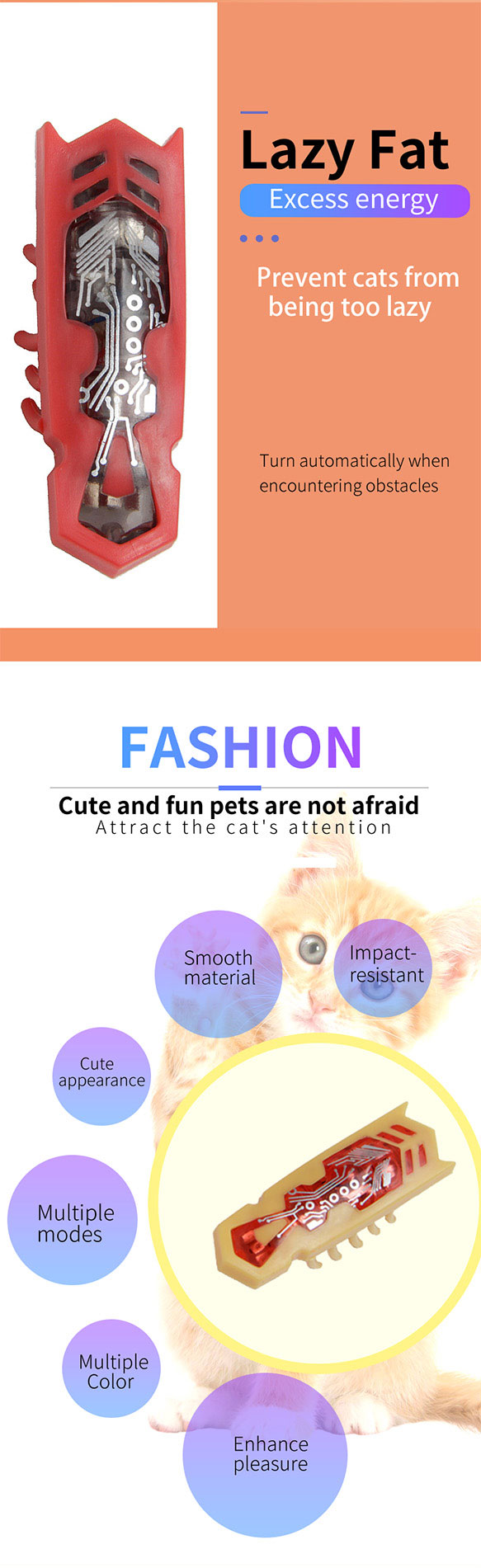 Interactive Smart Cat Toys-Durable Plastic Electric Ladybug Worm Small Indoor Electric Toy