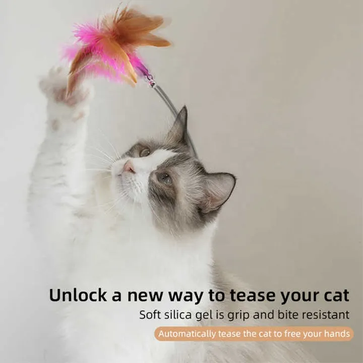 Interactive Cat Toys Funny Feather Teaser Stick with Bell Pets Collar Kitten Playing Teaser Wand Training Toys for Cat
