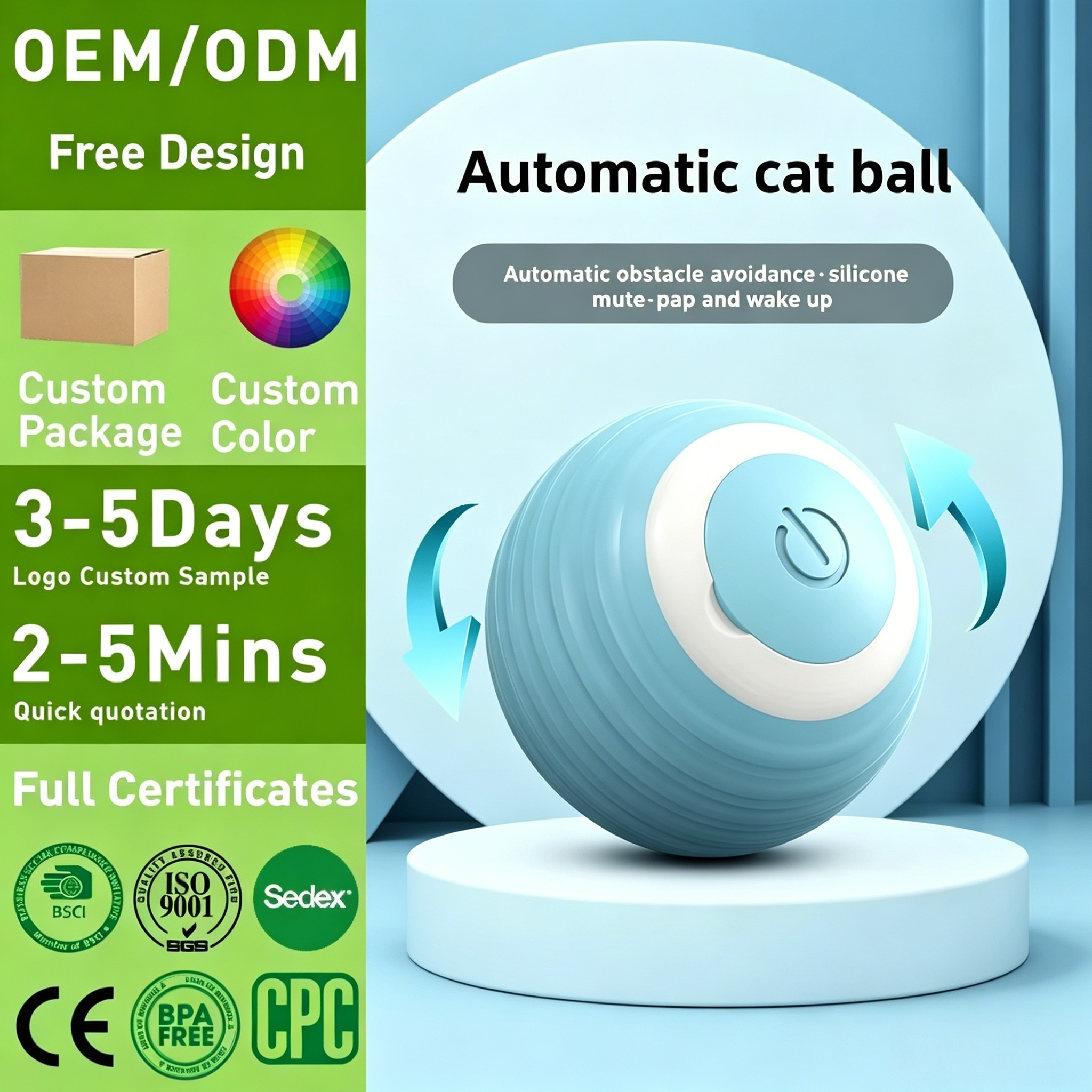 OEM ODM Automatic 360 Self-Rotating Rolling Ball With USB Rechargeable Pet Exercise Chase Toy Ball Cat Smart Rolling Balls Toys