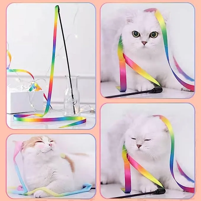 Cat Training Interactive Rainbow Wand Toys Pet Teaser Stick Cat Teaser Wand