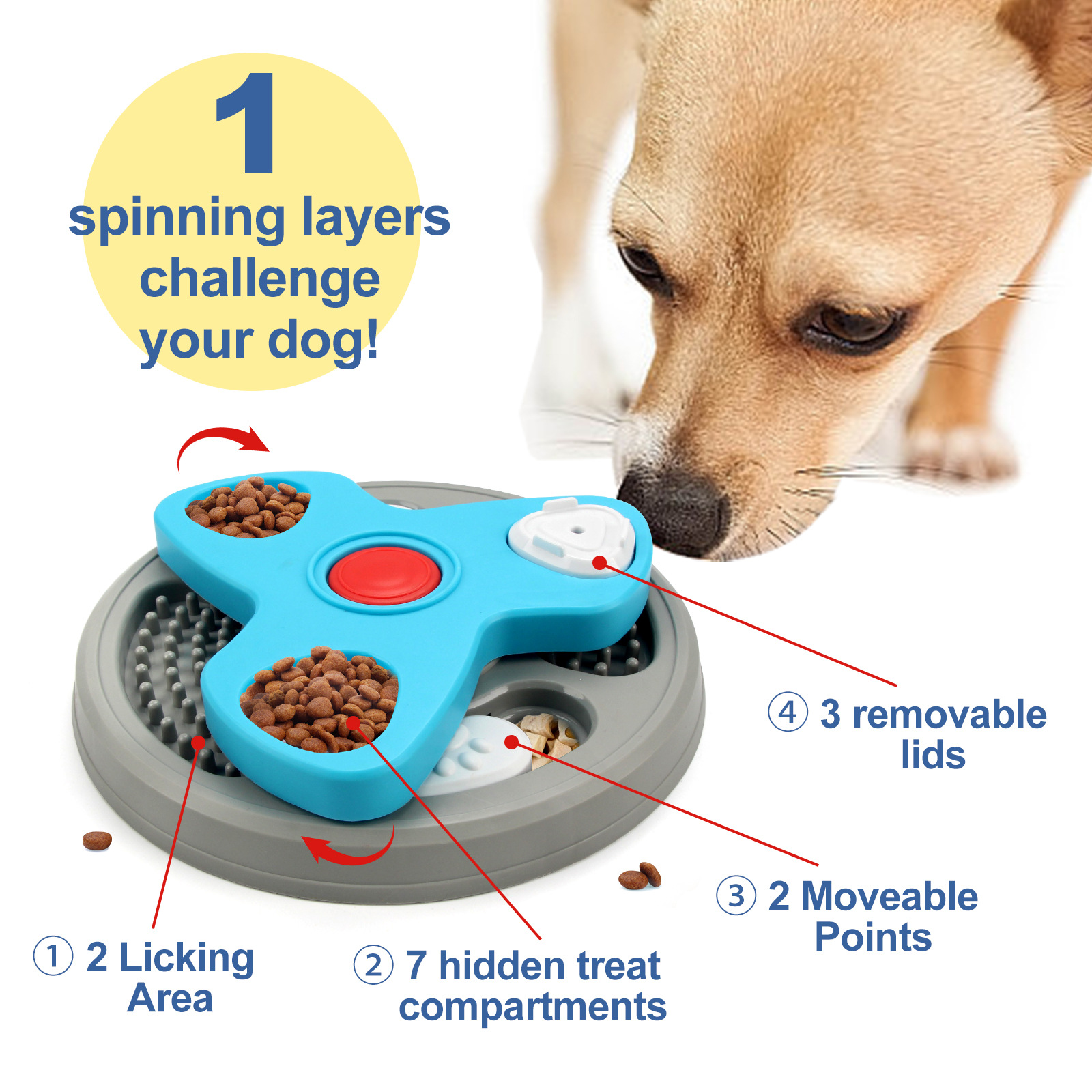 Solid Pattern Eco-Friendly Plastic Dog Puzzle Feeder Toy Pet Slow Feeder Bowl For Dispensing Food For Dogs And Cats