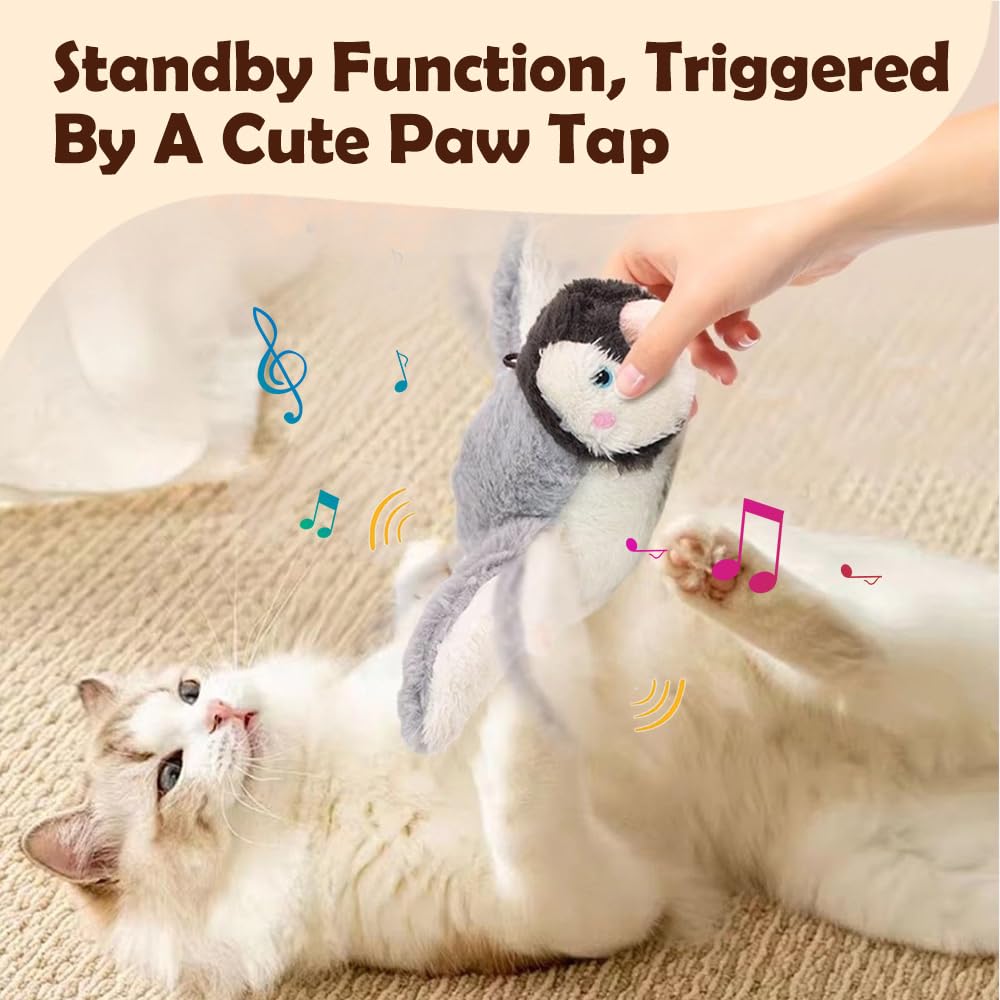 New Interactive Chirping Flying Bird Cat Toy Vibration Sensing Sound Squeaky Washable Pet Plush Toy