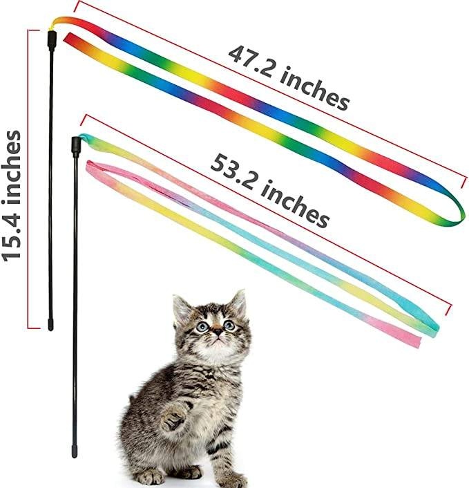 Cat Training Interactive Rainbow Wand Toys Pet Teaser Stick Cat Teaser Wand