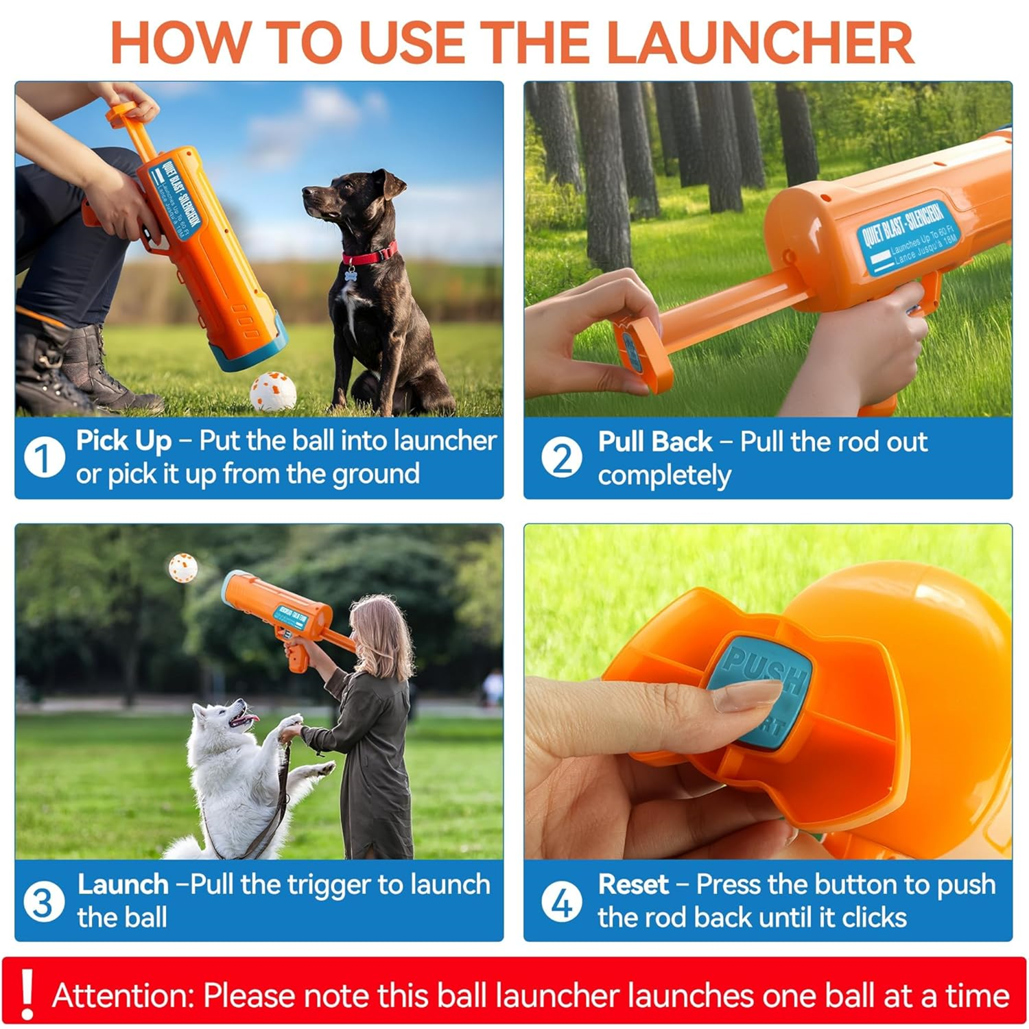 AFP Interactive Outdoor Fetch Training Toy Dog Ball Blaster With 3 ETPU Balls Handheld Dog Ball Thrower For Medium to Large Dogs