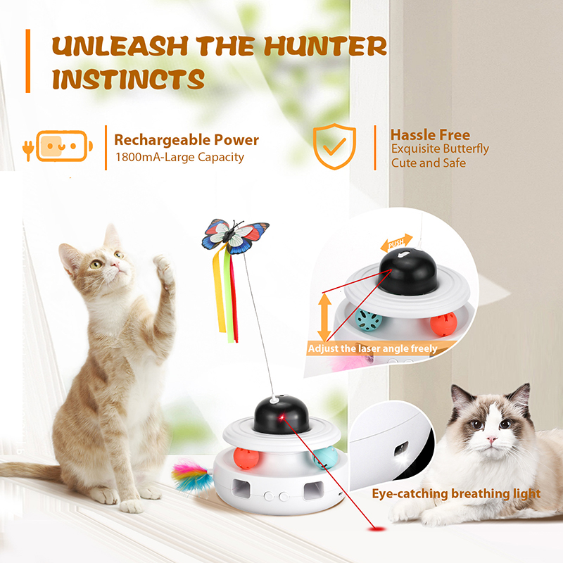 Custom Eco-Friendly Multi Function 5-in-1 Interactive Cat Toy for Indoor Play with Laser and Feather