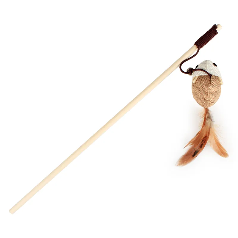 Kitten Mouse Wand Wood Pole Fake Feather Fish Cat Teaser Pet Wand Toy with Bell Chewing Toys Cat Interactive Toys Pet Supplies