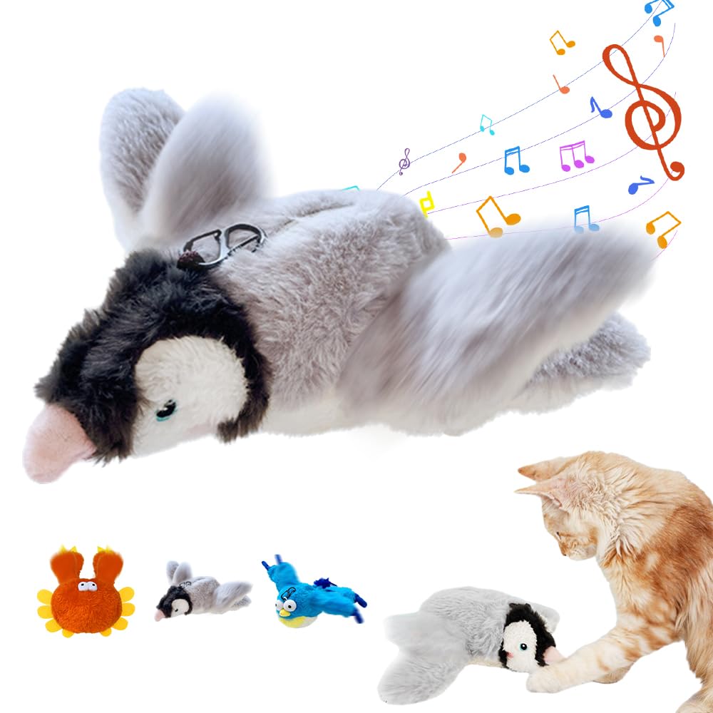 New Interactive Chirping Flying Bird Cat Toy Vibration Sensing Sound Squeaky Washable Pet Plush Toy