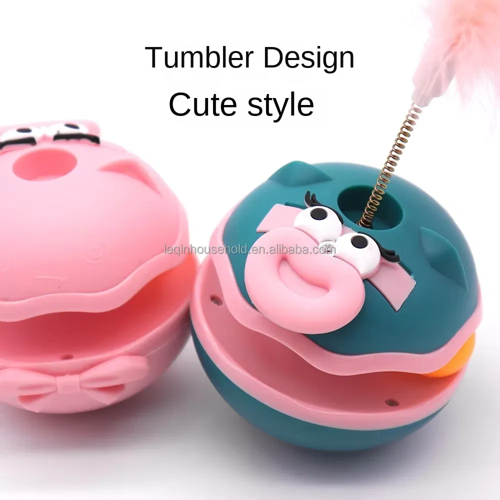 Self-Righting Cat Toy with Feather and Bell Teaser Wand for Kittens &amp; Cats