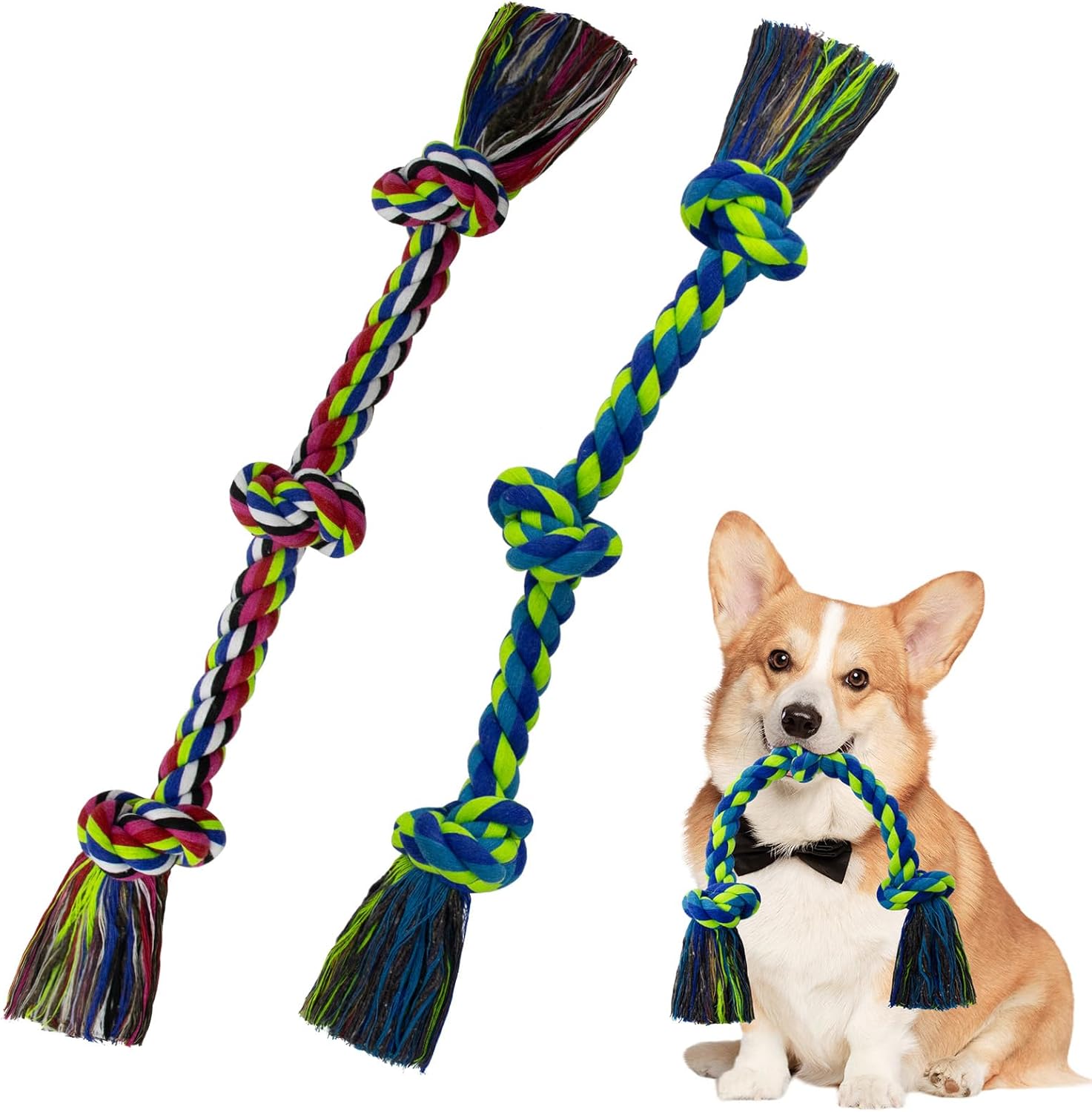 Customized Logo 100% 3 Knots Cotton Tug of War Dog Rope Chew Toys Multi-Colors for Boredom &amp; Teeth Cleaning Eco-Friendly
