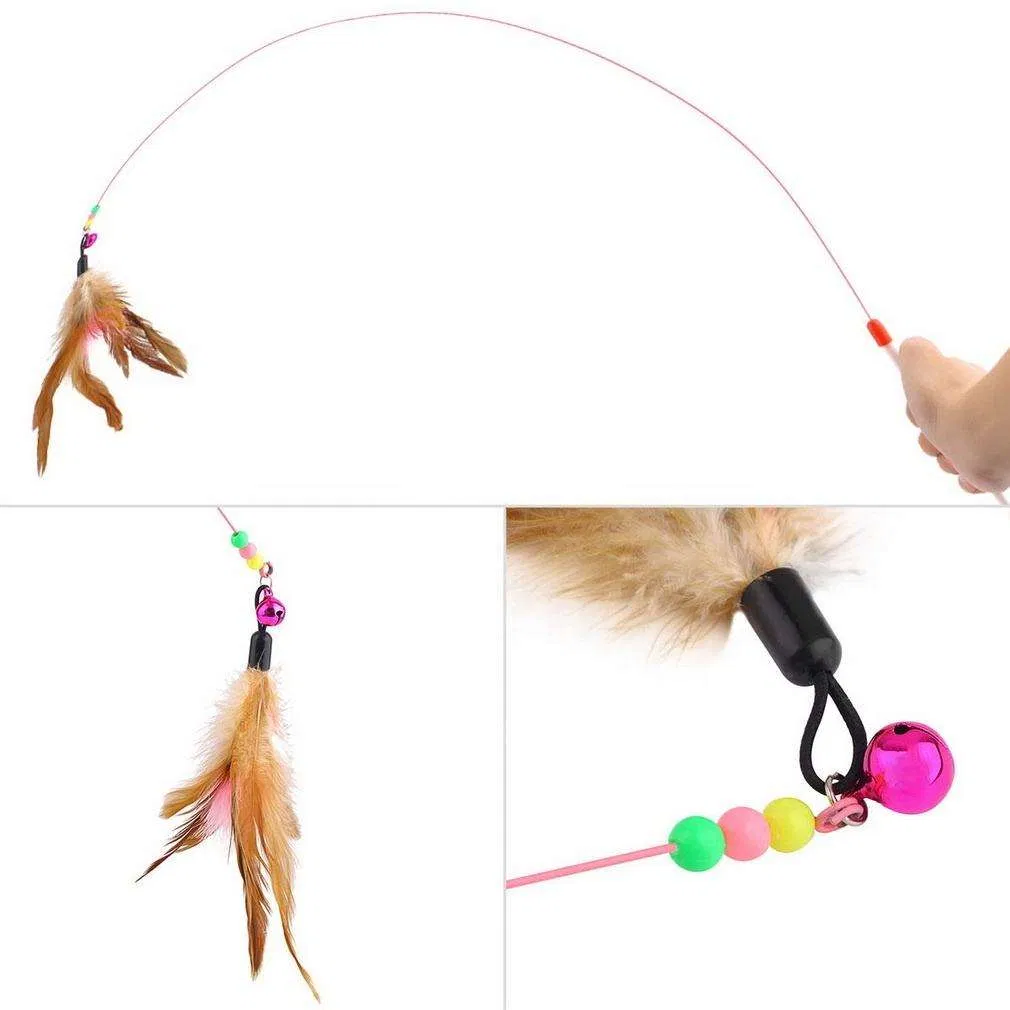 Interactive Cat Toy Funny Feather with Bell Simulation Bird Pet Cat Stick Toy Kitten Teaser Wand Interactive Cats Toy