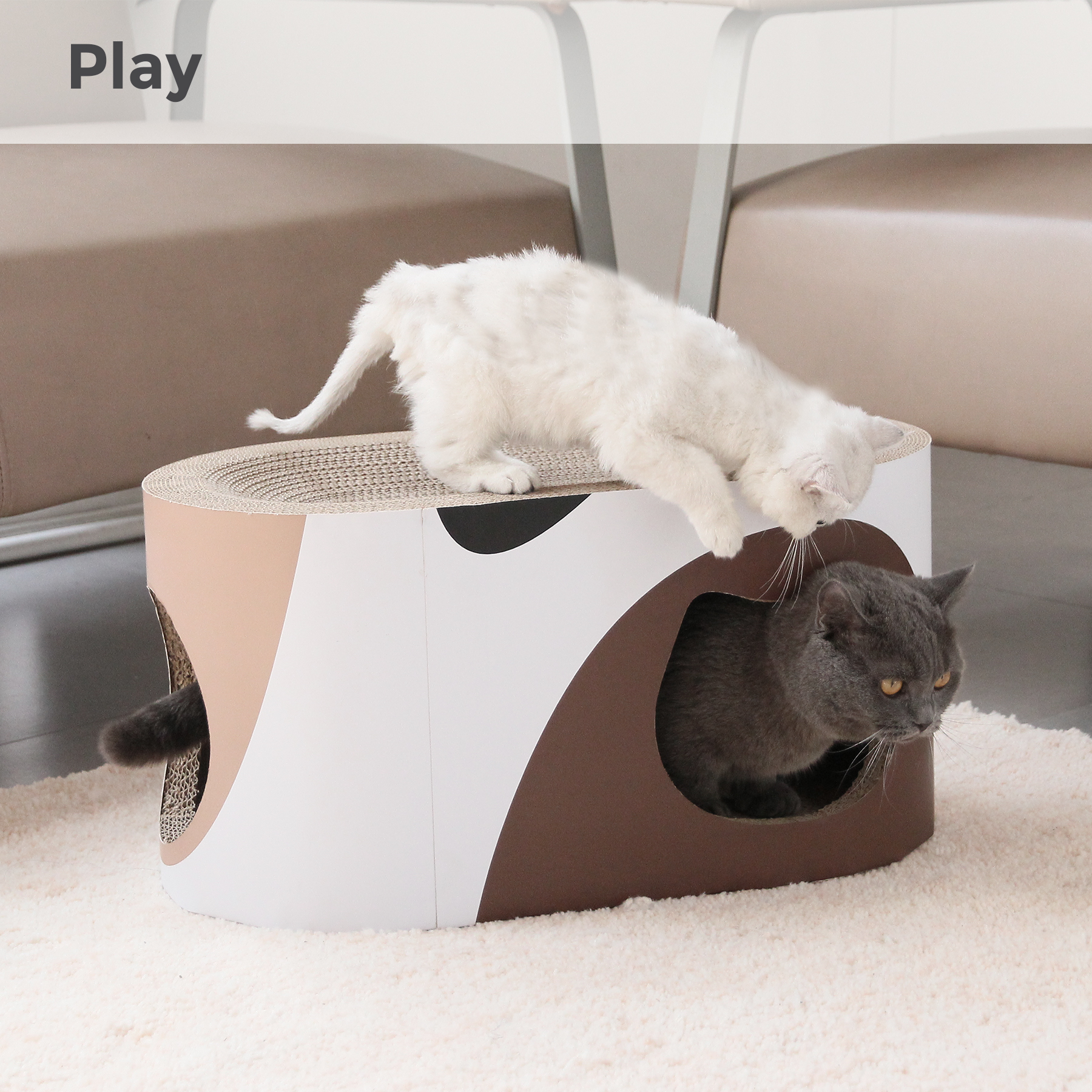 Modern and Fashion, Strong Cardboard Cat Scratcher Lounge Recycled Cat Scratching Toys Protector with Cat Hole