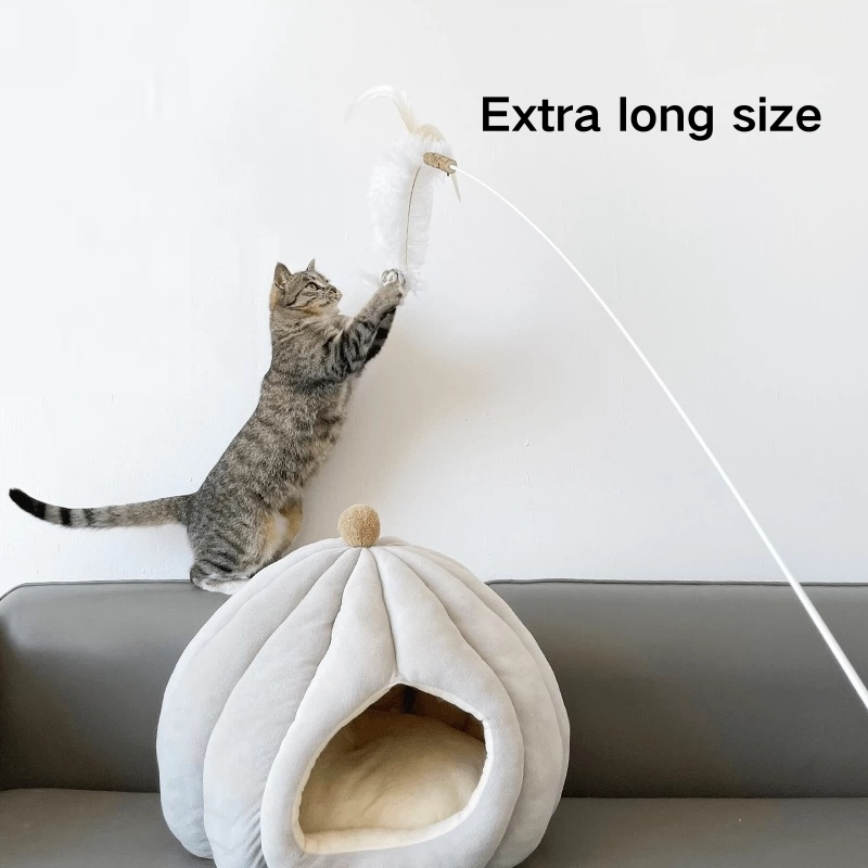 Factory Wholesale Extra Long Feather Cat Teaser Wand - Interactive White/Pink Feather Cat Toy for Kitten/Cat Play
