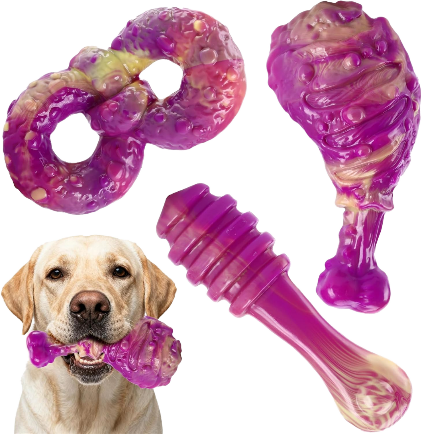 WinTour Dog Chew Toys Aggressive Chewers 3 Pack Durable Nylon Dog Toy Keep Them Busy Tough Extra Large Beef Flavor Purple