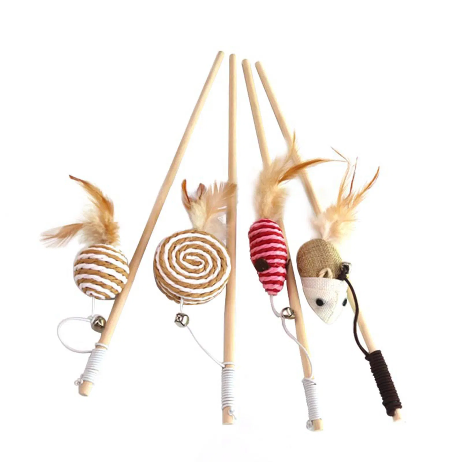 Feather Linen Wand Cat Catcher Teaser Stick Pet Interactive Toys