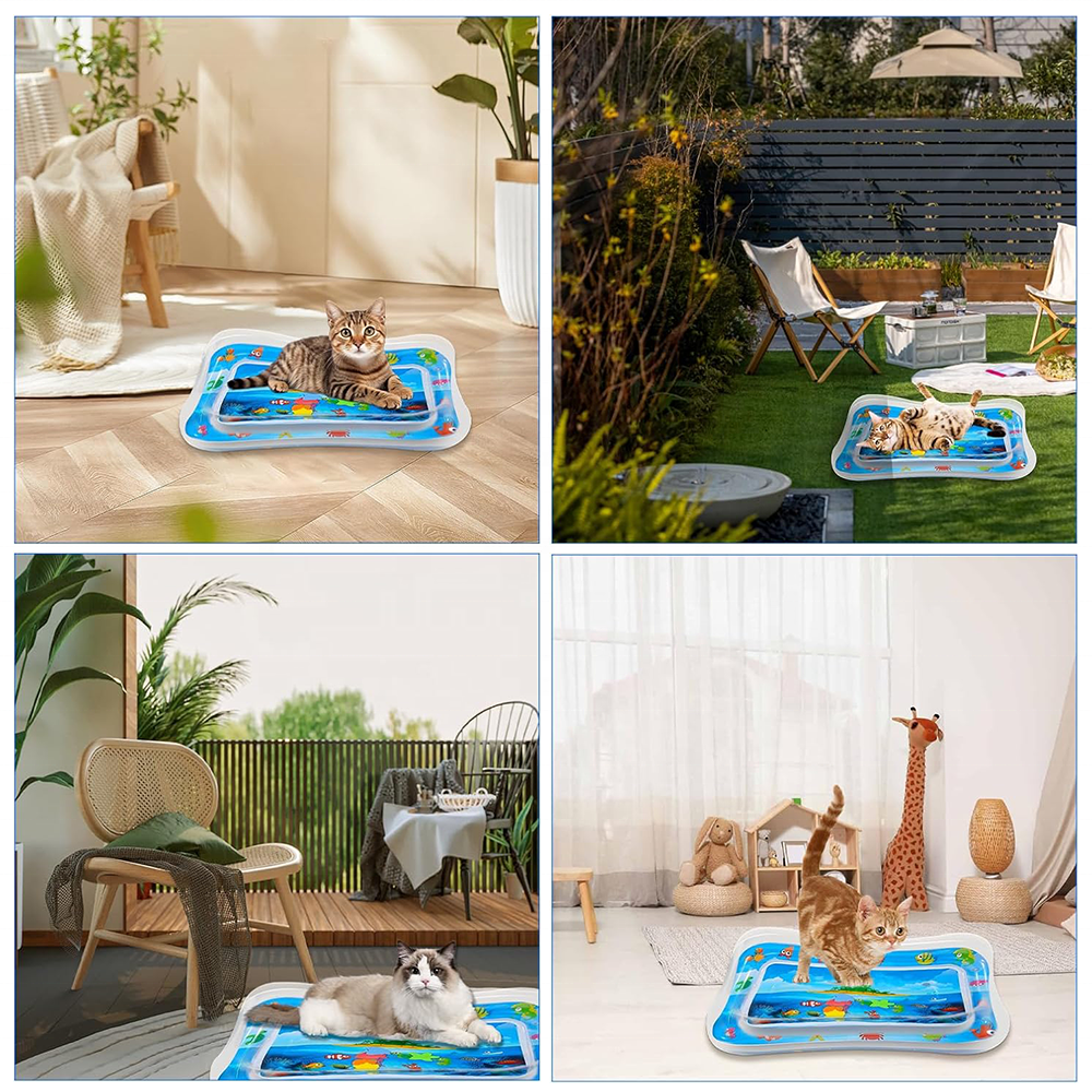 Bored Indoor Cat Eco-Friendly Cartoon Interactive Treat-Toy PVC Scratch-Resistant Water Sensory Anxiety Relief Play Mat for Cats