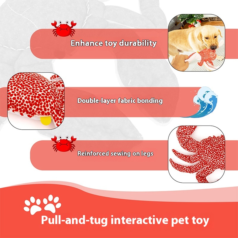 Crab Tug-of-War Plush Dog Toy - Interactive Squeaky Chew Toy with Rope Arms for Aggressive Play