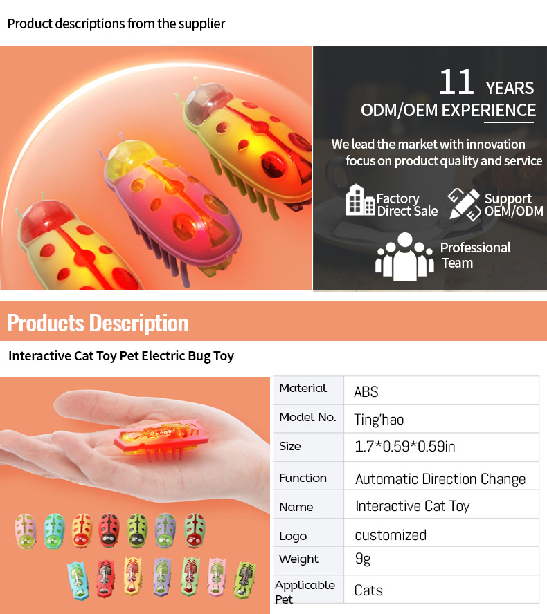 Interactive Smart Cat Toys-Durable Plastic Electric Ladybug Worm Small Indoor Electric Toy