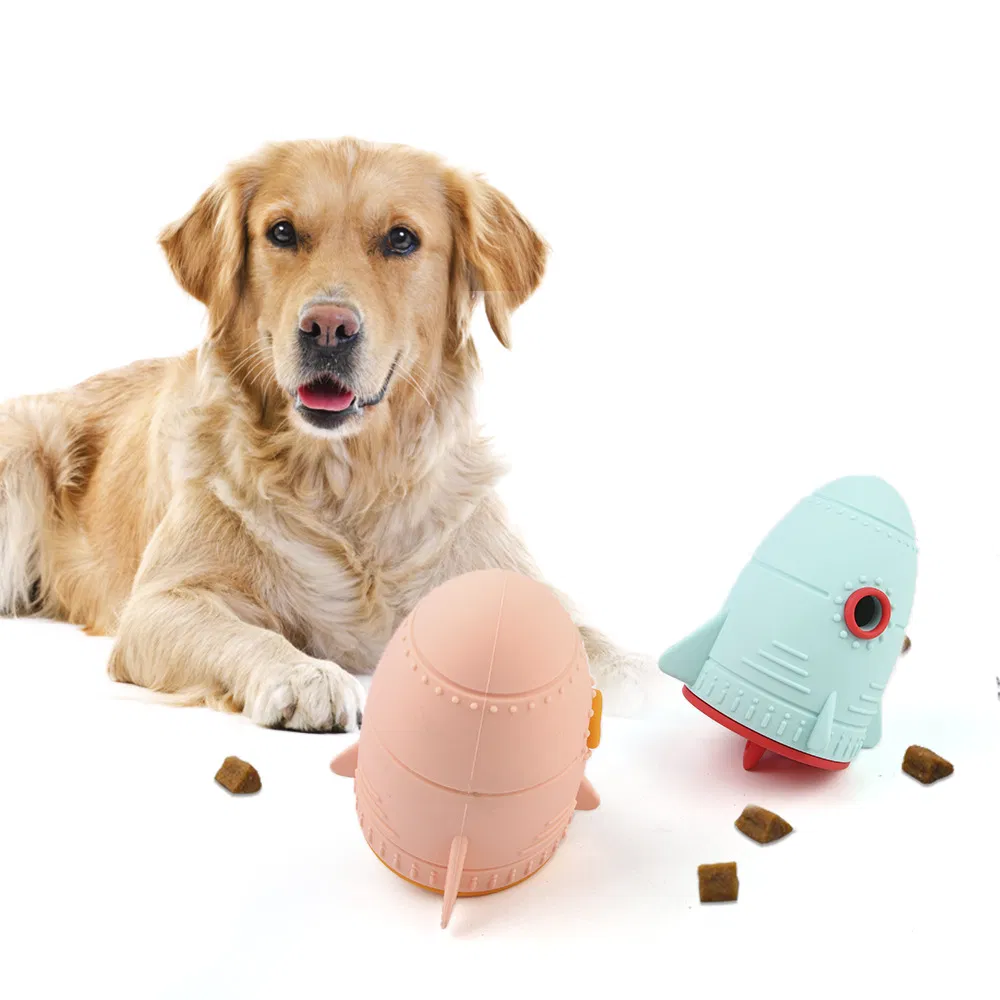 New Eco-Friendly Cartoon Style Rocket Shaped Chew Toy for Dogs Durable Silicone Interactive Food Hide Seek Puzzle Pet Toy