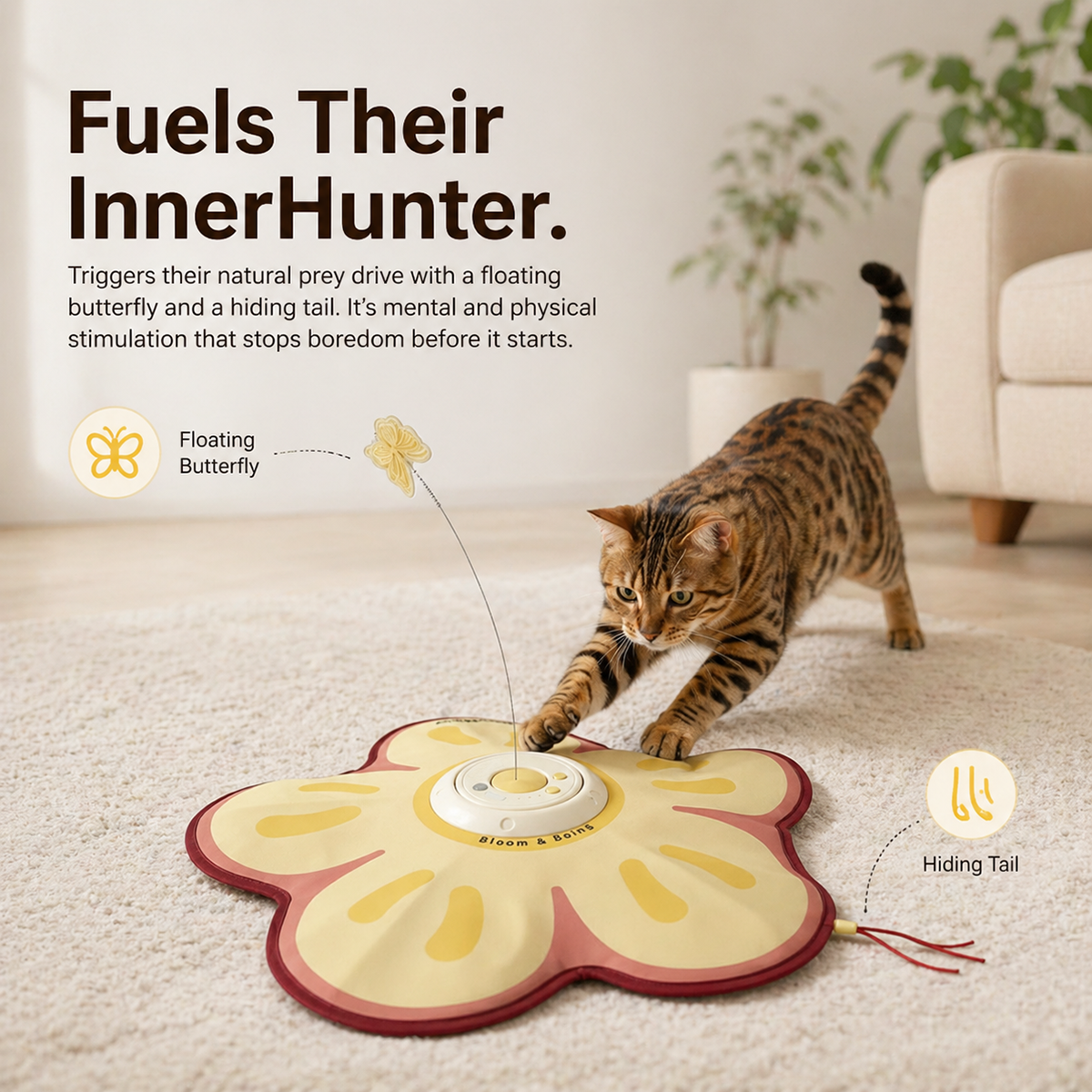 Smart Interactive Cat Toy Motion Activated Automatic Hide and Seek Peekaboo Feather Game USB Rechargeable Pet Supplies