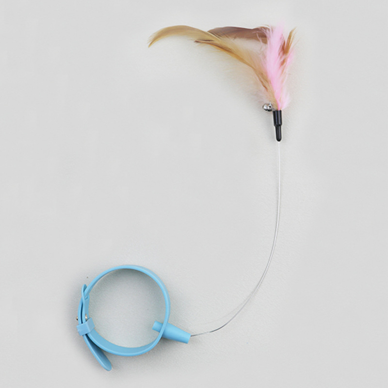 Hand Free Wire Teaser Wands Interactive Teaser Kitten Collar Cat Feather Toy