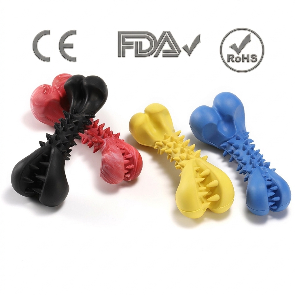 Custom Eco-Friendly Rubber Heavy Duty Dog Chew Bone Shape Durable Spiky Dental Cleaning Toy for Aggressive Chewers