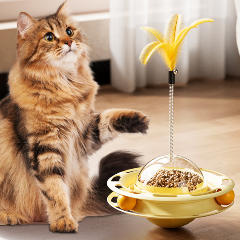 New Multi-Play Pet cat Toy Treat Dispensing Tumbler cat Turntable Teaser Toy for Cats to Self Entertain and Relieve Boredom