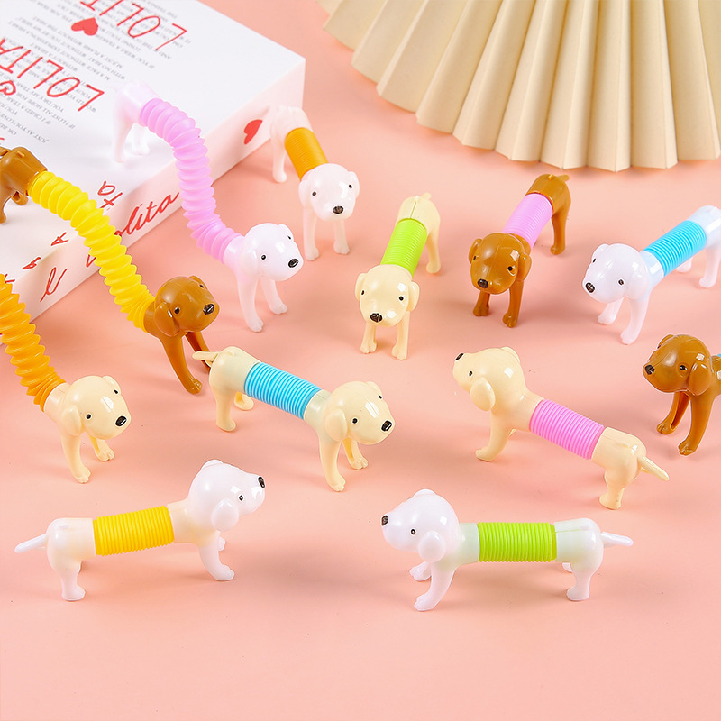 Plastic Sensory Decompression Retractable Stretching Toy-Double Start Model 123 Puppies Dachshund Dogs Unisex for 14 Years &amp; up