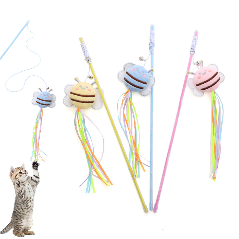 Bee-Shaped Plush Catnip Interactive Cat Teaser Toys for Indoor Cats Wand Toys