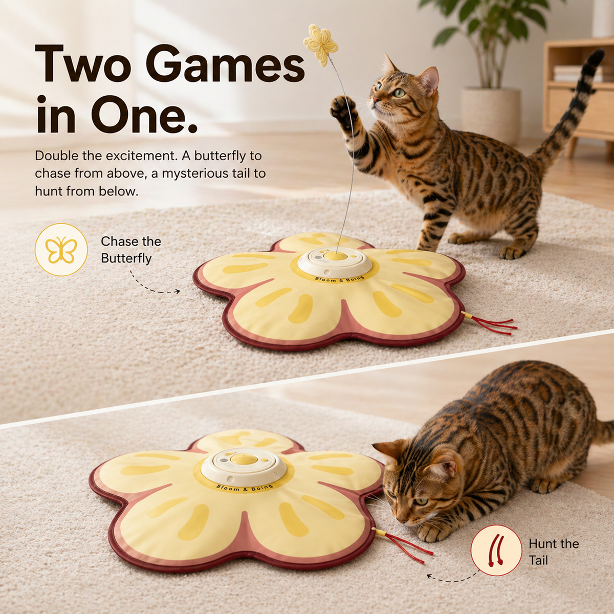 Smart Interactive Cat Toy Motion Activated Automatic Hide and Seek Peekaboo Feather Game USB Rechargeable Pet Supplies