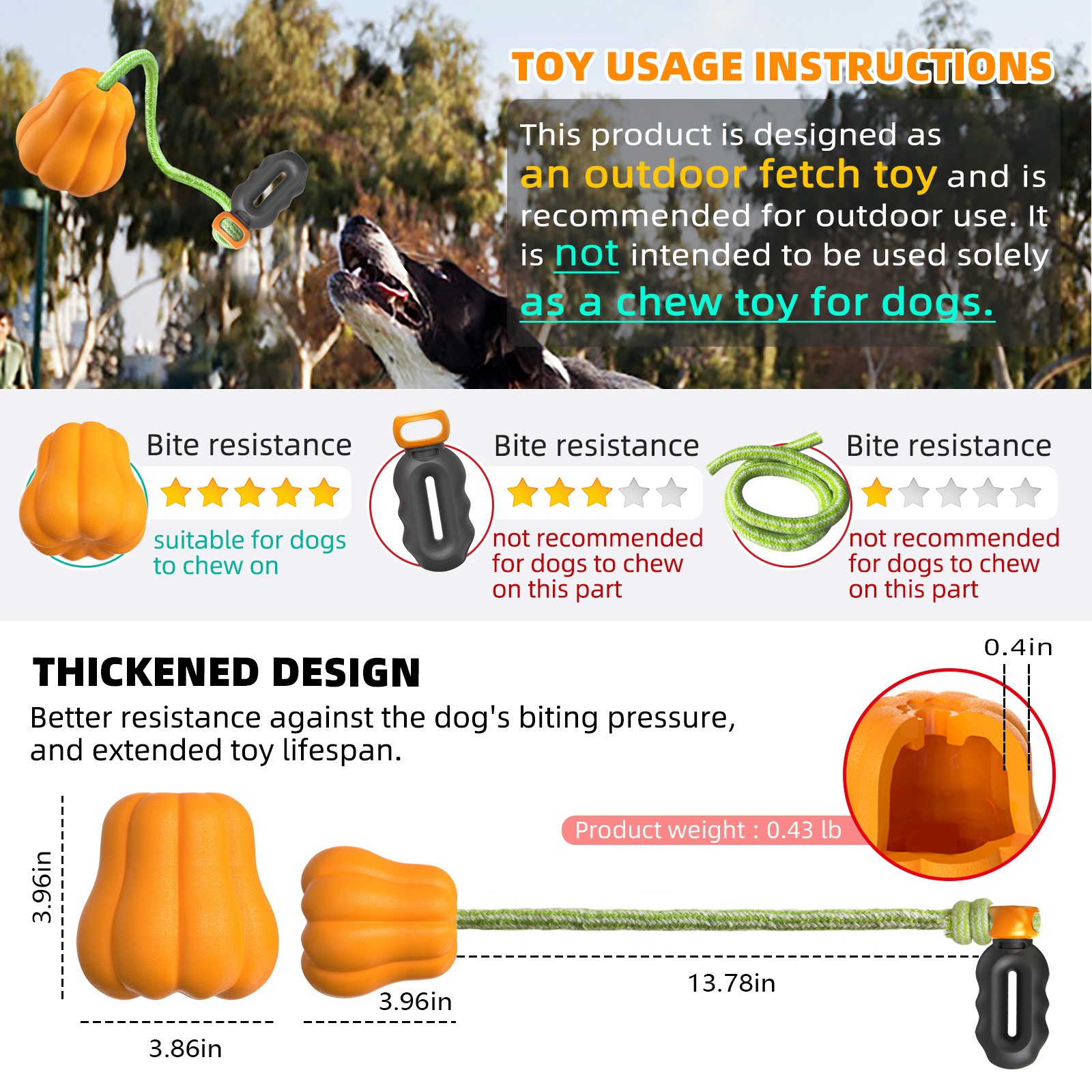 Outdoor Dog Fetch Toy Pumpkin Shaped Floating TPR Chew Toy with Launcher Handle Interactive Tug Toy for Dogs Beach Yard Training