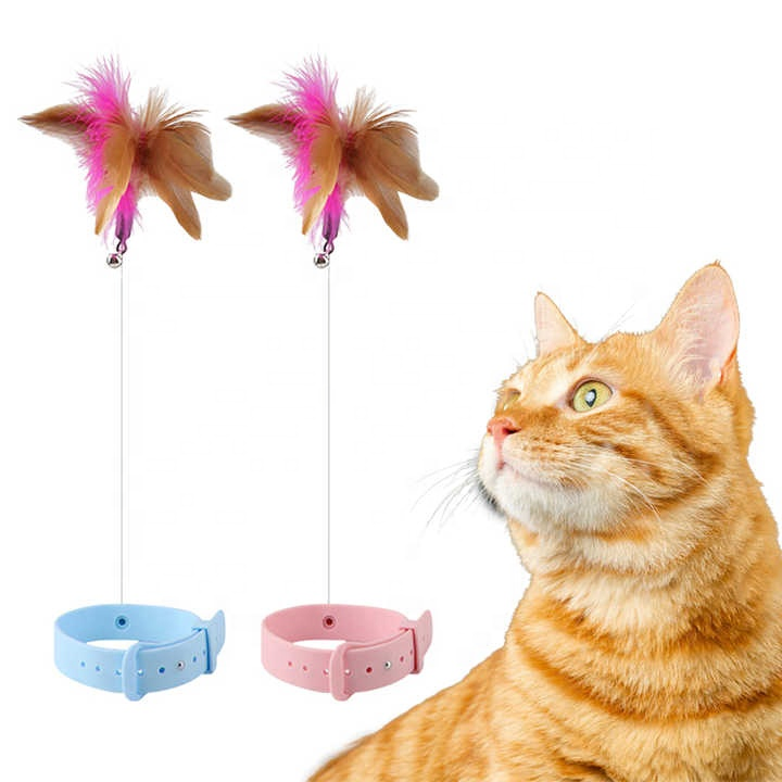 Interactive Cat Toys Funny Feather Teaser Stick with Bell Pets Collar Kitten Playing Teaser Wand Training Toys for Cat