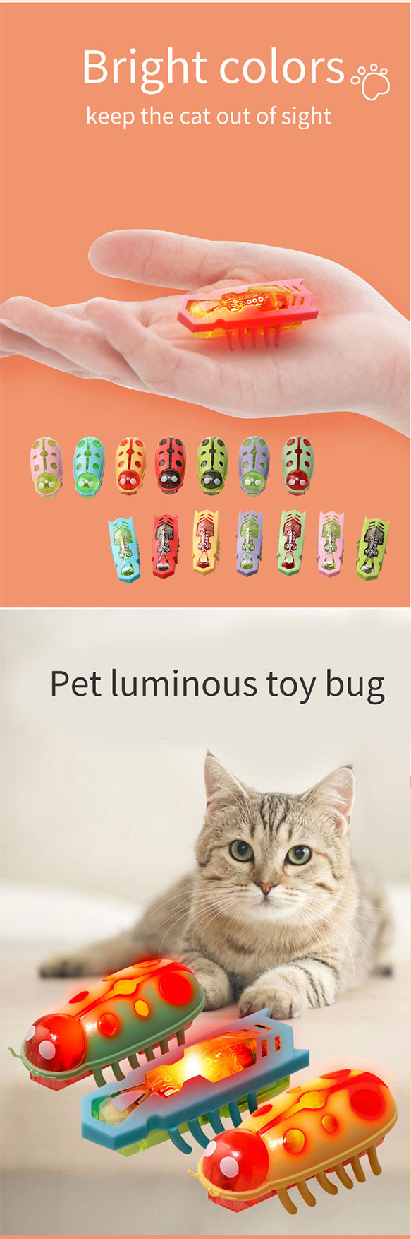 Interactive Smart Cat Toys-Durable Plastic Electric Ladybug Worm Small Indoor Electric Toy