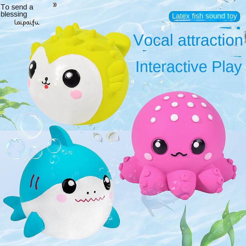 Eco-Friendly Classic Plush Octopus Shark Pet Toy Floating Water Puffer Dog Toy with Self-Hi Sound for Cats Marine Animal Style