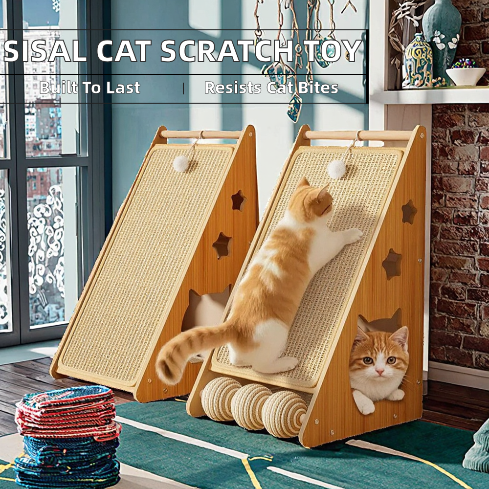 Newly Designed Modern Large Wood Cat Scratching Post Durable Interactive Toy for Cats Indoor Outdoor Use