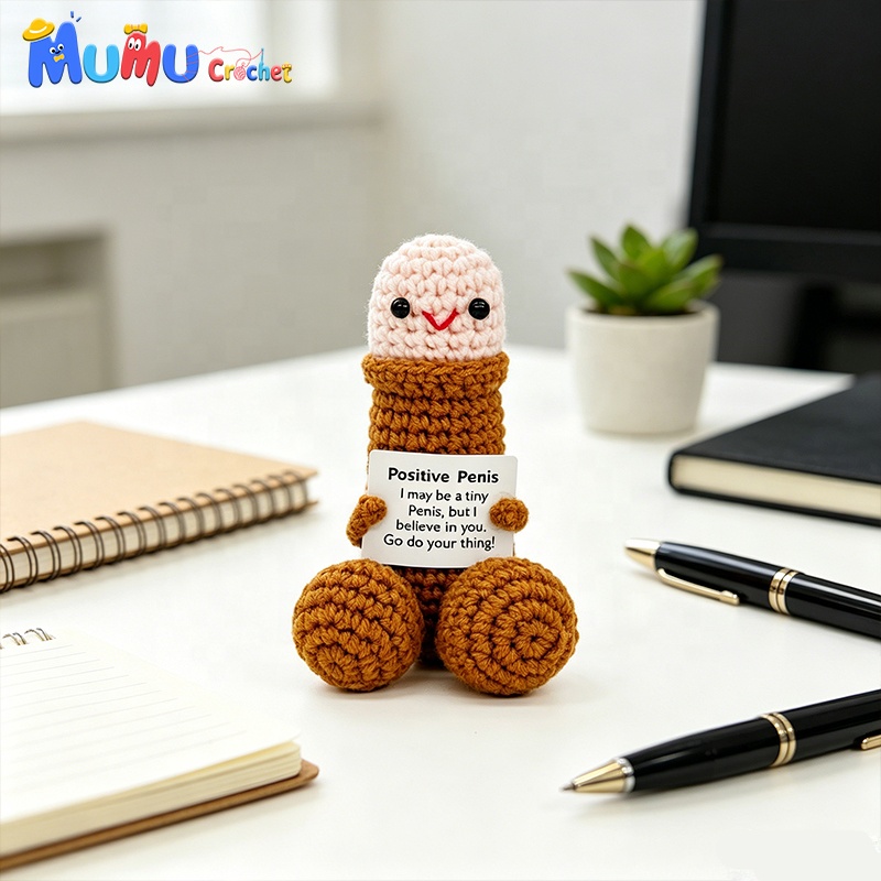 Emotional Support Funny Face Crochet Penis Doll Amigurumi Handmade For Stress Relief Gift Custom Wholesale