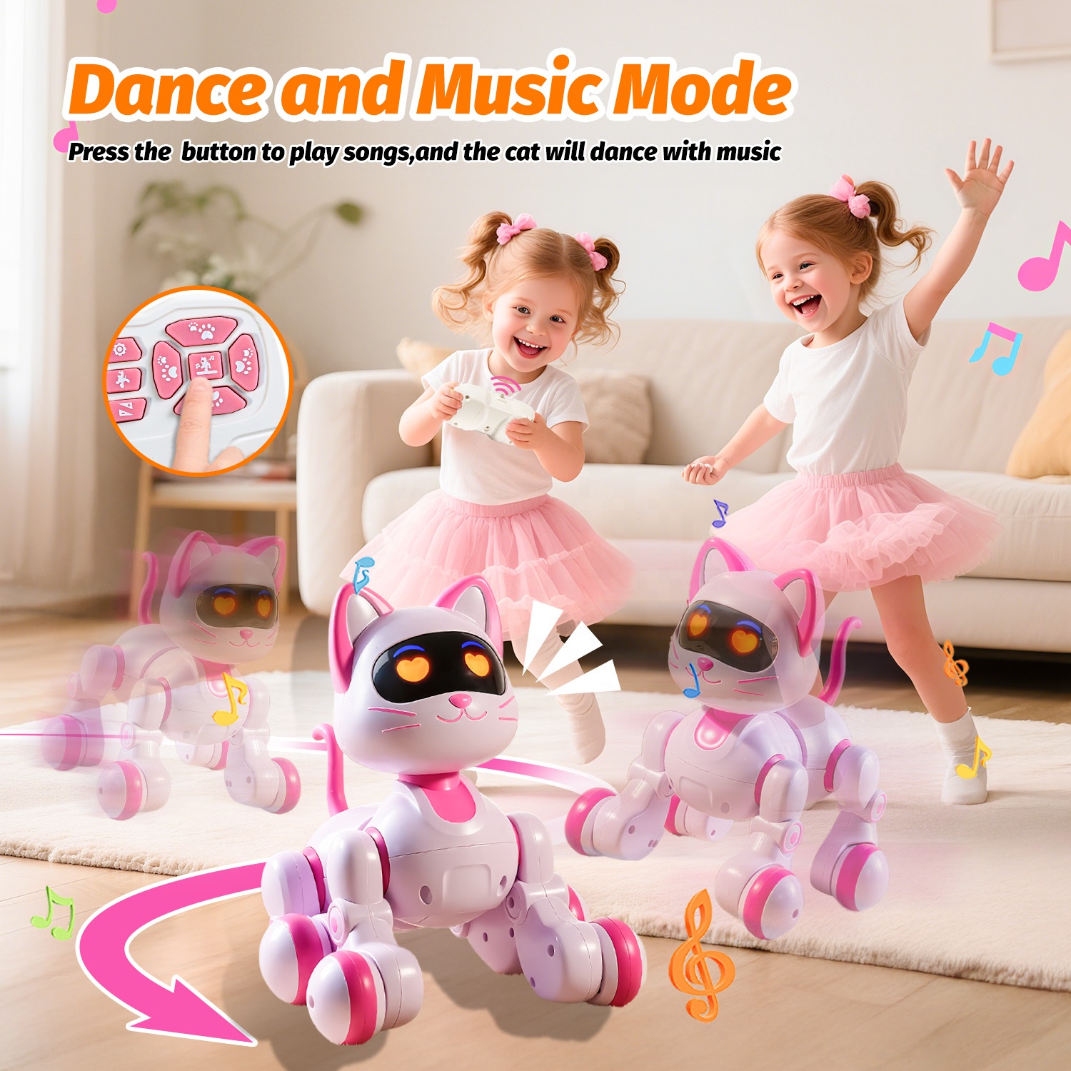 Indoor Electric Smart Remote Control Pet Kitty Wholesale Cartoon Interactive Plastic Kids Programming Robot Cat Toy for Gifts